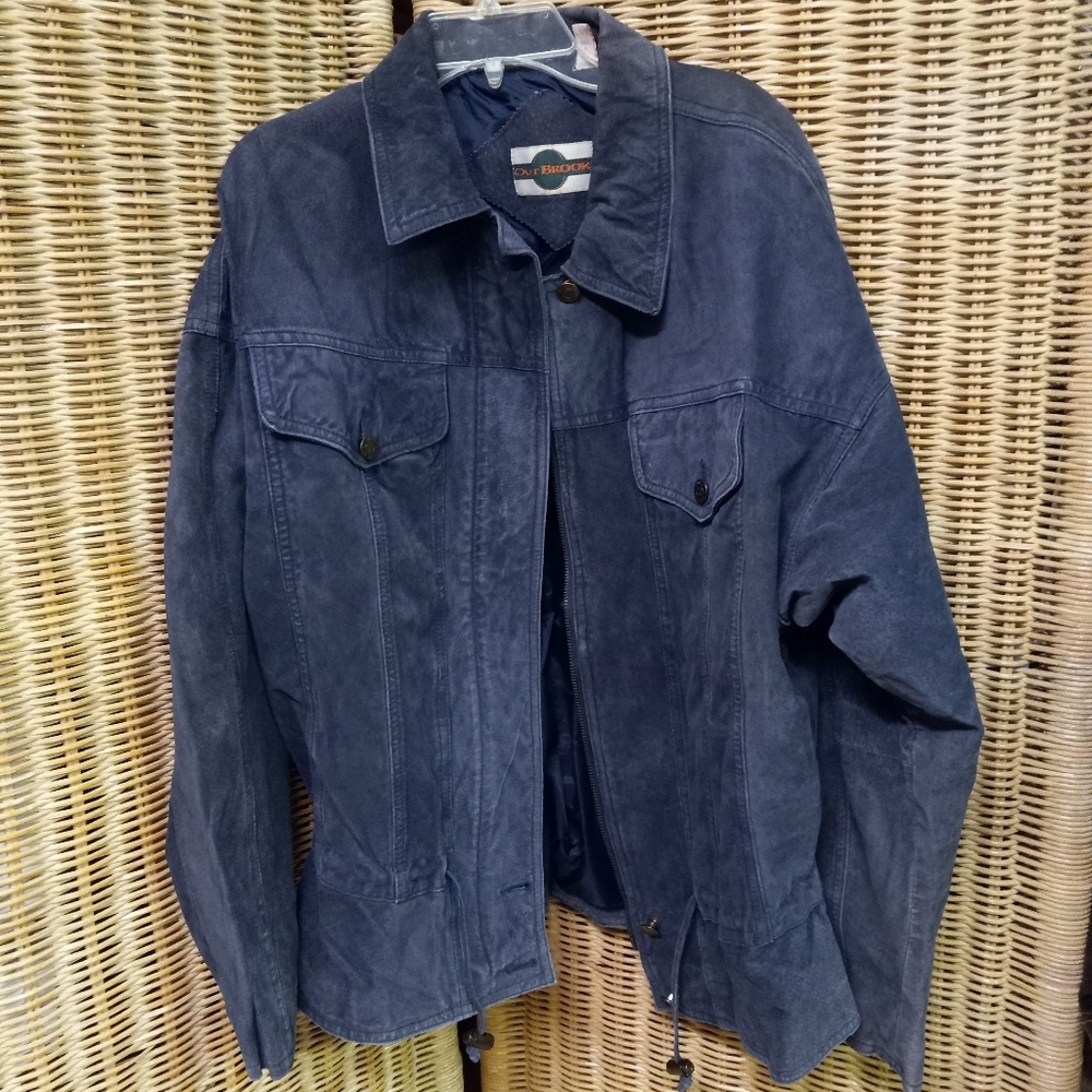 Vintage Out Brook Jacket Navy Blue Suede Leather Distressed  Size L/44